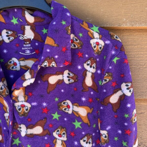 Disney Chip & Dale Womens Purple Fleece Button-Up Pajama Top L - Picture 7 of 12